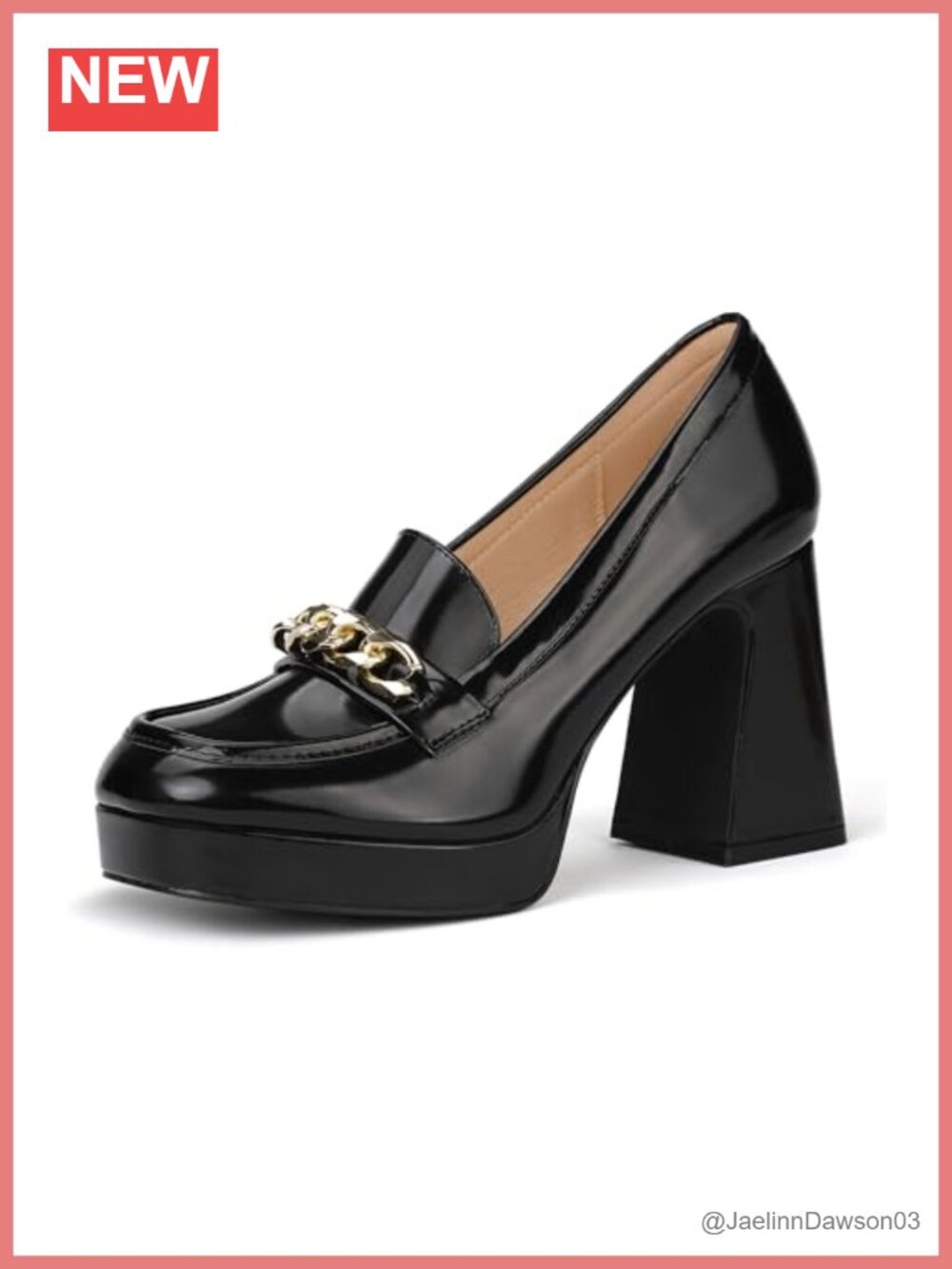IDIFU Women's Platform Chunky Heeled Loafers with Metal Chain, Square Toe, 3.6"